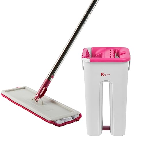 Kleeneze KL029272FEU7 Flat Mop & Bucket Set – Microfibre Technology, No Chemicals, Slimline Head for Hard-to-Reach Areas, Built-In Wringing, Dirt Removing Scraper, Compact Design & Super Absorbent