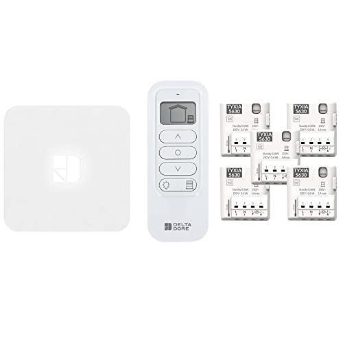 Delta Dore Tyxia 642 Set für die Steuerung über App von 5 kabelgebundenen Klappen mit 5 Empfängern, 1 Fernbedienung und eine angeschlossene Hausbox verbundene Klappen | Sprachsteuerung - 6351437