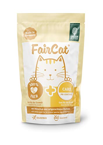 Green Petfood FairCat Care (16 x 85 g), getreidefreies Katzenfutter für ausgewachsene Katzen, Nassfutter für sensible Katzen, mit Tierwohl-Hühnchen und Cranberrys, 16er Pack