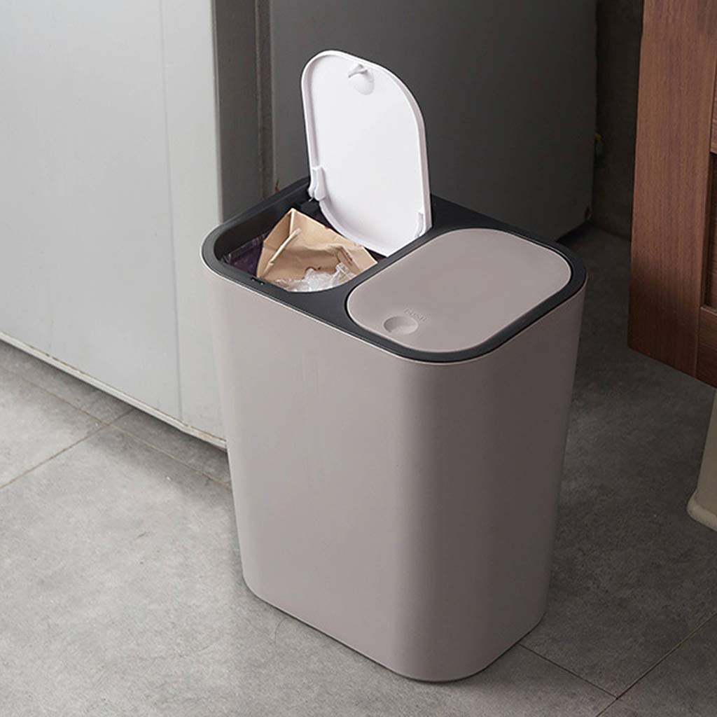 Yiwann Doppelter Recycling-Mülleimer mit Deckel, für Badezimmer und Küche, 2-1 Mülleimer mit Deckel, für trockene und feuchte Abfalleimer