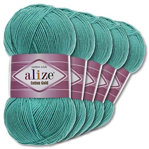 Alize 5 x 100 g Cotton Gold Premium Wolle| 39 Farben Sommerwolle Garn Stricken Amigurumi (610 | Jadegrün)