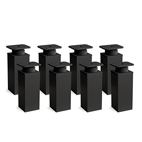 sossai® Design-Möbelfüße MFV1 | höhenverstellbar | 8er Set | Vierkant-Profil: 40 x 40 mm | Farbe: schwarz matt | Höhe: 80mm (+20mm) | Hochwertige Holzschrauben inklusive