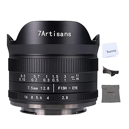 7artisans 7,5 mm f2,8 APS-C Manuelles Fischaugenobjektiv für Fujifilm-Kameras mit Schutzlinsenkappe - Schwarz
