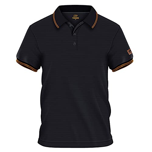 FORSBERG Marcoson Poloshirt mit bronzefarbenen Applikationen 3knopf Leiste, Farbe:schwarz/Bronze, Größe:XL