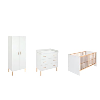 Schardt Babyzimmer-Komplettset Camiel White, (Set, 3 St.), Made in Germany; mit Kinderbett mit Umbauseiten, 2-trg. Schrank und Wickelkommode