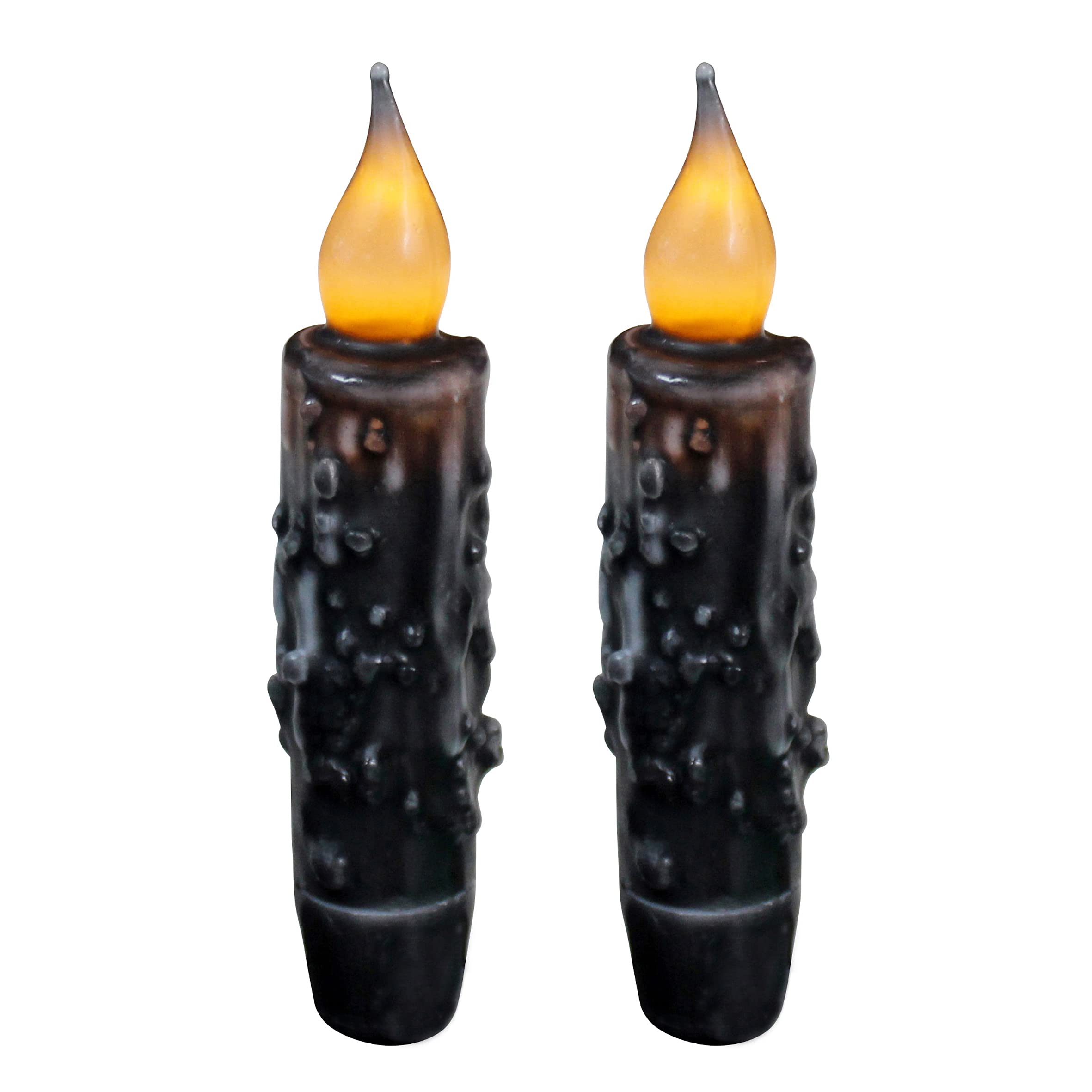 CVHOMEDECO. Echtwachs Hand getauchte batteriebetriebene LED Timer Taper Candles Country Primitive Flameless Lights Dekor, 12 cm, Mattschwarz, 2 Stück in einer Packung