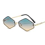QWKLNRA Herren Sonnenbrille Goldener Rahmen Grüne Linse Mode Raute Polarisierte Sport Sonnenbrille Frauen Brille Männer Vintage Rahmen Sonnenbrille Brillen Weibliche Farbverlauf Shades Uv400
