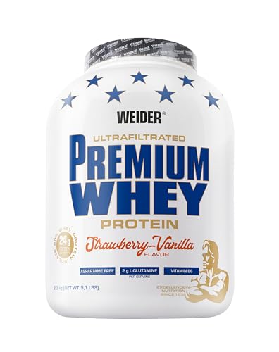 Weider Premium Whey Proteinpulver, Low Carb Proteinshakes mit Whey Protein Isolat, Erdbeer-Vanille, (1x 2,3 kg)