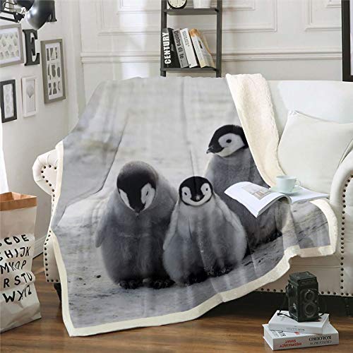 Tbrand Pinguin Wohndecke Karikatur Pinguin Decke 150x200cm für Kinder Lustiges süßes Polartier Kuscheldecke Schneeiger Winter Flanell Fleecedecke für Couch