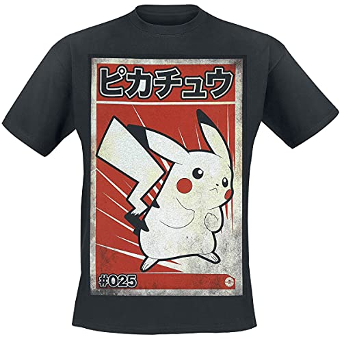 Pokémon Pikachu - Poster Männer T-Shirt schwarz XXL 100% Baumwolle Anime, Fan-Merch, Gaming, Pikachu