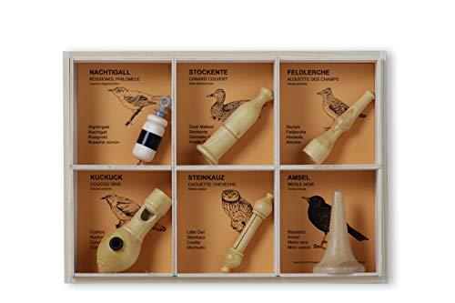 KOOKOO Vogelpfeifen 6er Set Singvögel Handarbeit Einzelstücke individuell Melodie Holz Vogelstimmen imitieren nachahmen Natur