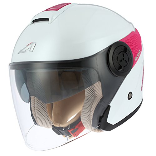 Astone Helmets - Casque jet DJ10-2 monocolor- Casque jet à écran long - Casque jet moderne en polycarbonate - white/pink XS