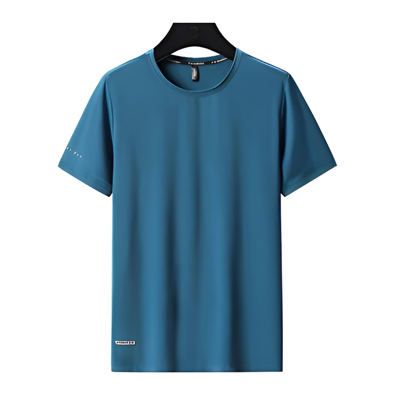 VUIOYRG Rundhals-T-Shirt aus Eisseide, Sommer-T-Shirt aus Eisseidenstoff, schnell trocknende, kurzärmlige Sport-Fitness-T-Shirts (Blauer See,6XL)