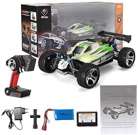 s-idee® 18131 A959-B RC Auto Buggy Monstertruck 1:18 mit 2,4 GHz Fahrzeug 70 km/h schnell, wendig, voll digital proportional 4x4 Allrad WL Toys ferngesteuertes Buggy Racing Auto