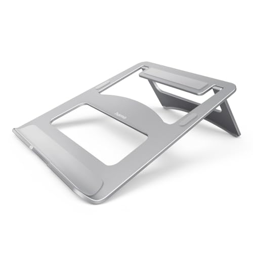 Hama Laptop-Ständer Notebook-Ständer aus Aluminium (Laptophalter für Geräte bis max. 15,4 Zoll / 39 cm, Erhöhung 7 cm, rutschfest, klappbar, optimale Laptop-Belüftung, Notebook Stand) silber
