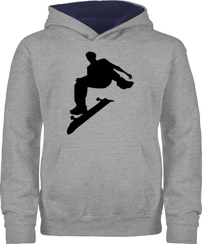 Sport Kind - Skater - 140 (9/11 Jahre) - Grau meliert/Navy Blau - JH003K - Kinder Kontrast Hoodie