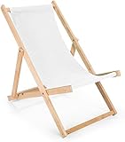 Liegestuhl aus Holz Klappbar Holzklappstuhl Relaxliege Gartenliege Strandstuhl (White)