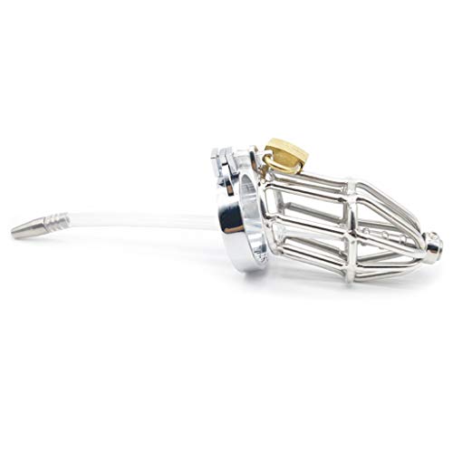 Stainless Steel Male Chastity Lock Device Lock Cage Penile Bondage Ring with Urethral Catheter Adult Game Sex Toy for Men