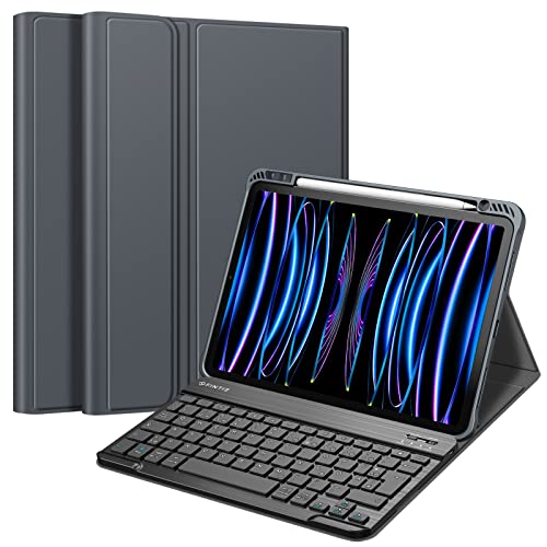 Fintie Tastatur Hülle für iPad Pro 11" 2021(3. Gen) / 2020/2018 Soft TPU Rückseite Gehäuse Schutzhülle mit stifthalter, magnetisch Abnehmbarer Bluetooth Tastatur mit QWERTZ Layout, Space Grau