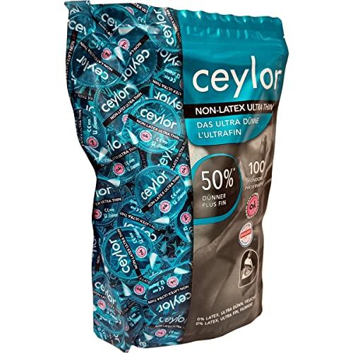 Ceylor Non-Latex 100 ultradünne, latexfreie Kondome für Allergiker, hypoallergen und geruchslos, Großpackung, verpackt im hygienischen"Dösli", einfach zu öffnen, Premium-Qualität