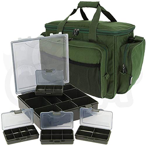Grün Isoliert Carry All Sporttasche mit 4+1 Gerät Bit Boxset Karpfenangeln