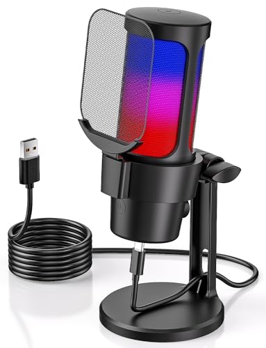 OBVHNUA Gaming Mikrofon PC USB Mikrofon RGB Kondensatormikrofon mit Nierencharakteristik für Podcast Streaming Studio mit Stummschalttaste Lautstärkeregler Popfilter für PS4/5, Mac, Windows