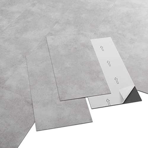 ARTENS - PVC Bodenbelag - Selbstklebende Fliesen - Betoneffekt - Hellgrau - 2.23m² / 12 Fliesen