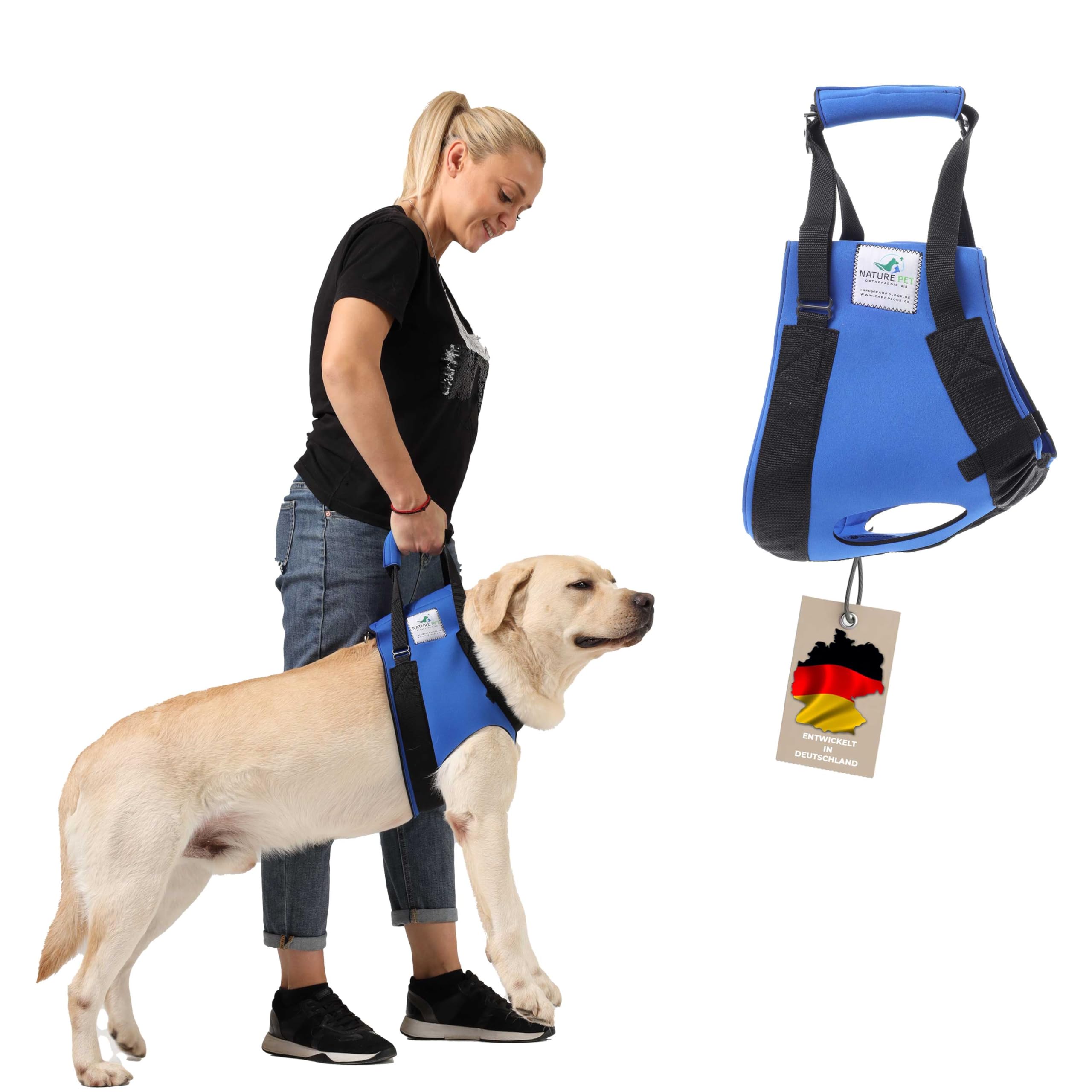Nature Pet© Tragehilfe Hund vorne - optimale Unterstützung für operierte, kranke, ältere Hunde - Die Gehhilfe für Hunde entlastet Ihren Rücken und fördert die Mobilität des Hundes (XXL)