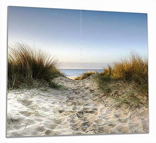 Wallario Herdabdeckplatte/Spritzschutz aus Glas, 2-teilig, 60x52cm, für Ceran- und Induktionsherde, Weg durch die Dünen zum Strand am Meer