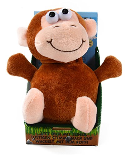 Kögler 75611 - Labertier Affe Zulu, ca. 18 cm groß, nachsprechendes Plüschtier mit Aufnahme- und Wiedergabefunktion, plappert alles witzig nach und bewegt sich, batteriebetrieben