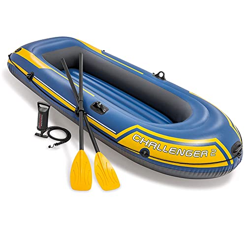 com-four® Ruderboot-Set für 2 Personen - Schlauchboot mit Paddeln und Pumpe - Luftboot mit 2 Rudern, Doppelhubpumpe - Paddelboot für Angler, Schwimmer, Taucher (2-Sitzer gelb-blau)