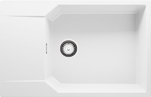 Spülbecken Weiß 78x50 cm, Granitspüle + Ablauf-Set, Küchenspüle für 60er Unterschrank, Einbauspüle von Primagran