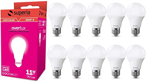 Superia E27 LED Drop Bulb, 11 W (70 W Äquivalent), 3000 K heißes Licht, 965 Lumen, GE27C, 10er-Pack