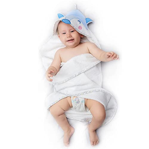Baby Badetuch Mädchen und Junge - Kapuzenhandtuch baby 100% Bio Baumwolle, OEKO TEX Zertifizierung, Ohne Chemikalien - Babyhandtuch mit kapuze 70x70 cm, 0-12 Monate - Blau