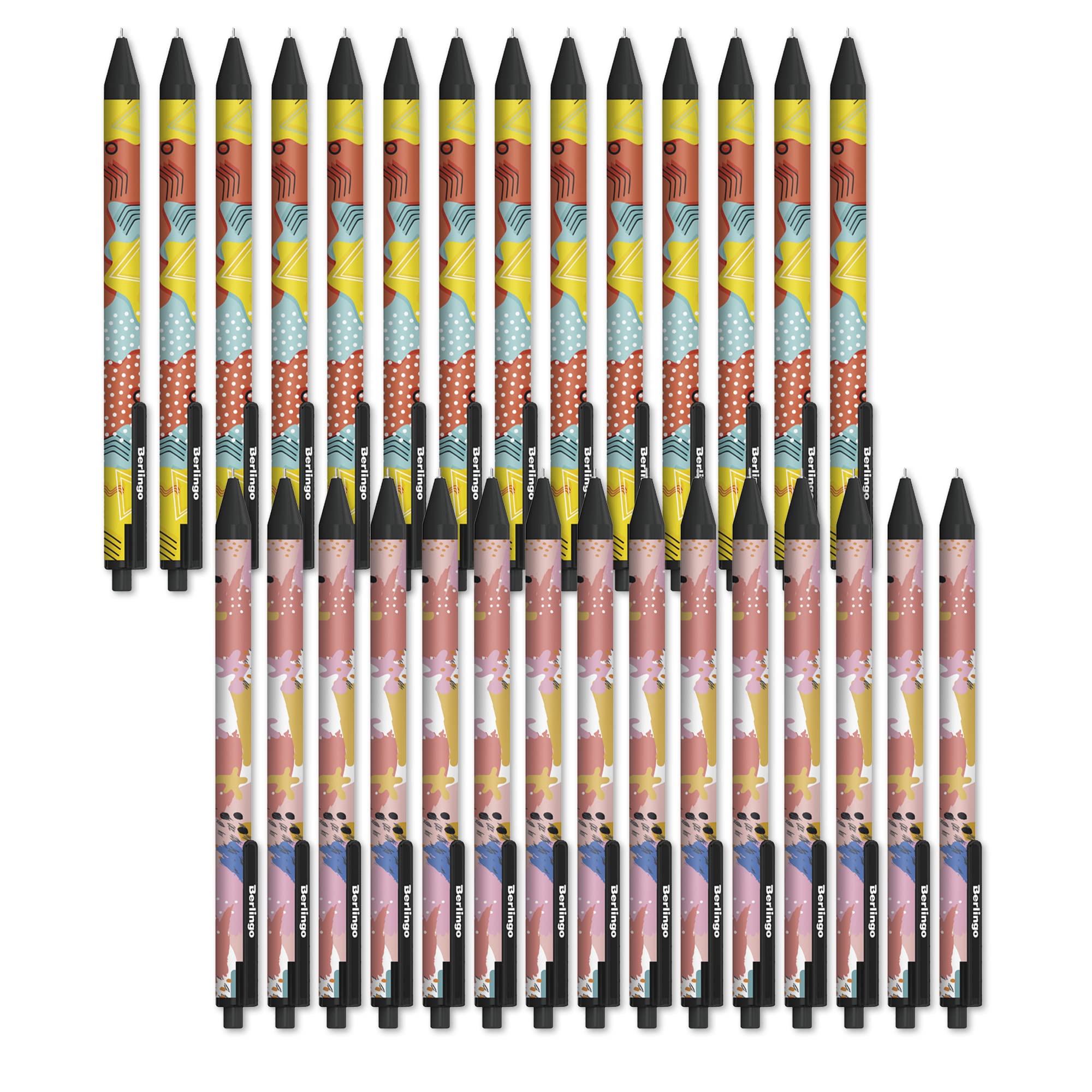 Berlingo Kugelschreiber Set, 30 Stück, Automatisch, Blau, 0,7 mm Strichbreite, für das Büro, das Home Office oder die Schule und Uni (Memphis)