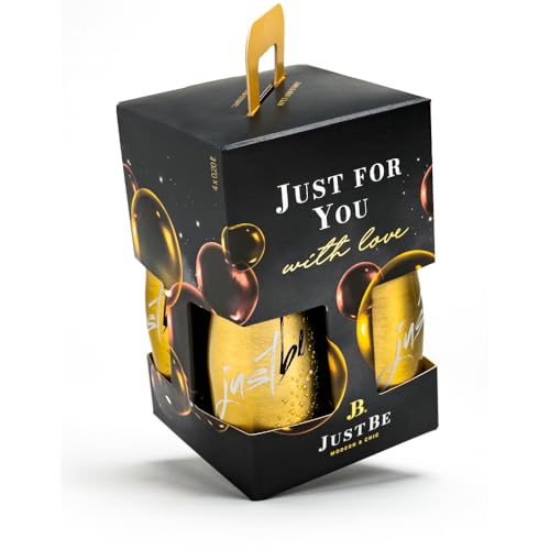 JustBe Geschenkset | Piccolo frizzante l Prickelnde Premium Piccolo Wein Geschenkbox | Aperitif Sekt Mitbringsel 4 x 0,2l (Gold S)