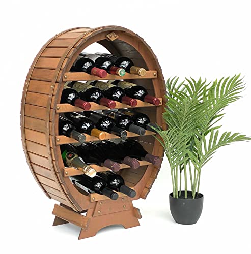 DanDiBo Weinregal Holz Weinfass für 18 Flaschen Braun gebeizt Bar Flaschenständer Fass Flaschenhalter Flaschenregal