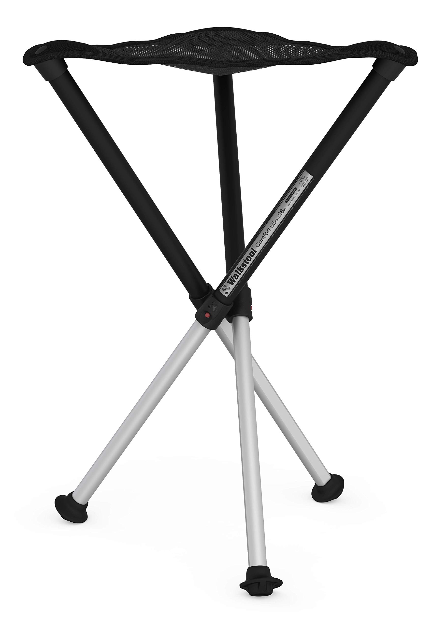Walkstool - Modell Comfort - Schwarz und Silber - 3-Beiniger Klapphocker aus Aluminium - Sitzhöhe 65 cm - Klapphocker Faltbar, Belastbar mit 250 kg - Hergestellt in Schweden