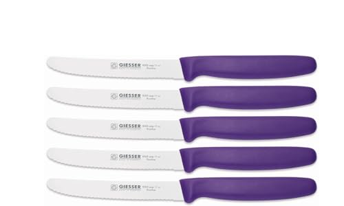 Giesser Messer Tomatenmesser Brötchenmesser Tafelmesser 11cm mit Wellenschliff 3mm - 5er Set (Violett)