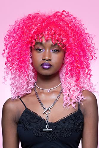 Smiffys 51646 Pink Manic Panic Passion Ombre Curl Girl Perücke, Damen, Einheitsgröße