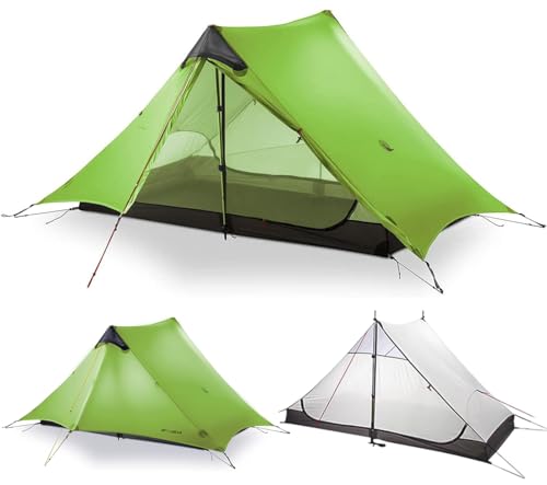 3F UL Gear Lanshan Ultraleichtes Zelt 3 Jahreszeiten oder 4 Jahreszeiten Rucksackzelt für 1 Person oder 2 Personen Camping, Outdoor Leichtes Wasserdichtes Professionelles Zelt (2 Personen-Grün, 4