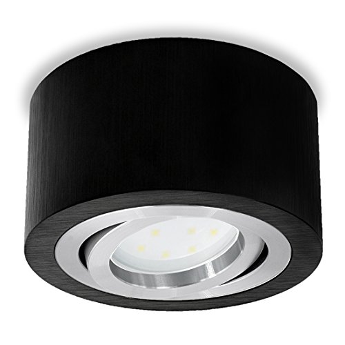 LED Aufputzleuchte schwarz, rund & schwenkbar inkl. fourSTEP LED Modul 4-Schritt-Dimmung (5W, warmweiß) - Dimmen ohne Dimmer