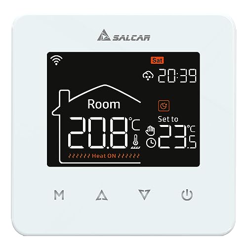 SALCAR Thermostat Heizung Smart LCD Touchscreen für Elektrische Fußbodenheizung Raumthermostat Digital Tuya Programmierbare Thermostate Kompatibel mit Amazon Alexa & Google Assistant, 16A, Weiß