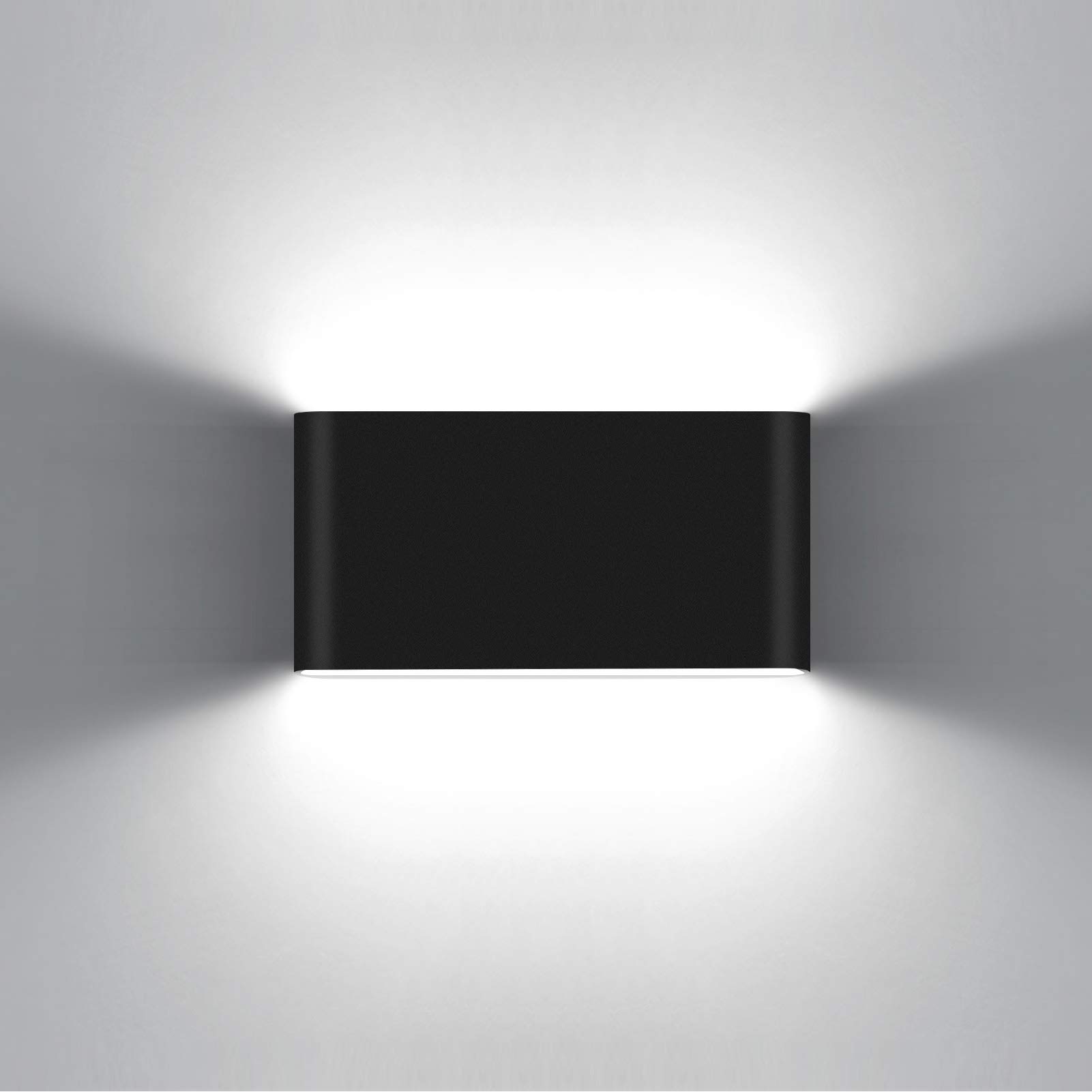 KAWELL 12W Modern Wandlampe LED Wandleuchte Up Down Aluminium Wandbeleuchtung Wasserdicht IP65 Innen Außen für Schlafzimmer Badezimmer Wohnzimmer Flur Treppen Korridor, Schwarz 6000K