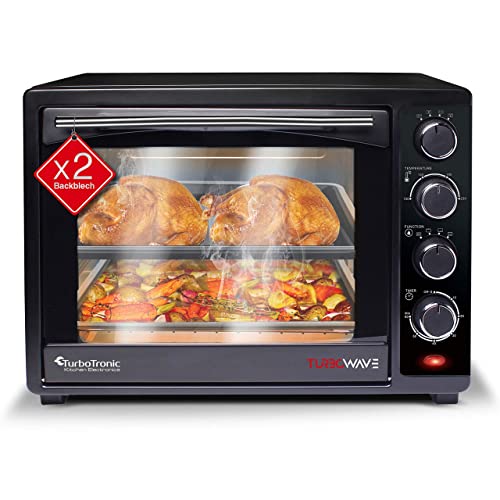 Turbotronic/Minibackofen mit Umluft / 35l / schwarz / 1600W, Mini Backofen mit 2 Backblechen, Timer, Pizzaofen, Grill