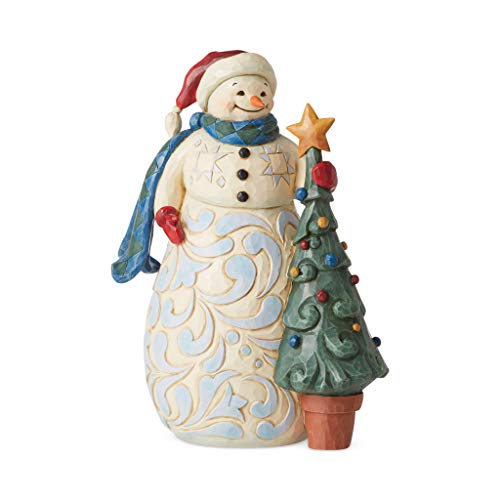 Enesco Jim Shore Heartwood Creek Dekofigur Schneemann mit Baum, Weihnachten ist Cherished Figur, 24 cm hoch, Mehrfarbig