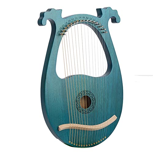 ZDdp Lyre Harp 16 Saiten Holz Musikinstrument Saiteninstrument mit Stimmschlüssel Ersatzsaiten Blau