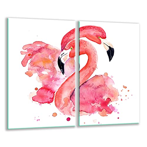TMK | Herdabdeckplatten 2 Teilig 2x30x52 cm Ceranfeldabdeckung Küche Elektroherd Induktion Herdschutz Spritzschutz Glasplatte Schneidebrett Weiß Flamingo