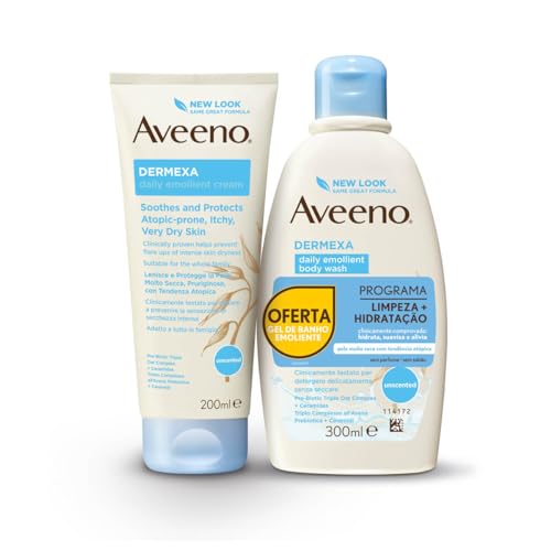 Aveeno Pack Dermexa Daily Emollient Cream 200ml Und Dermexa Daily Emollient Body Wash 300ml