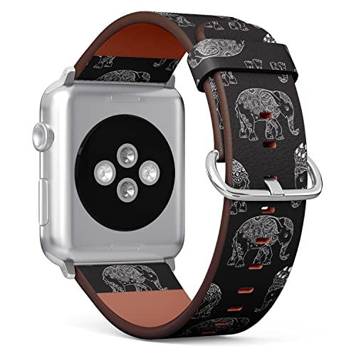 IKIKI-TECH Kompatibel mit Apple Watch-Armband, 38 mm, 40 mm, 41 mm (Elefanten-Mandala-Rahmen, Tiermuster), Ersatzarmband aus veganem Leder für iWatch Serie 8, 7, 6, 5, 4, 3, 2, 1 Ultra SE